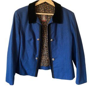 Vintage Loden Cropped Jacket Pure New Wool Women's Lined Velvet Collar Trim